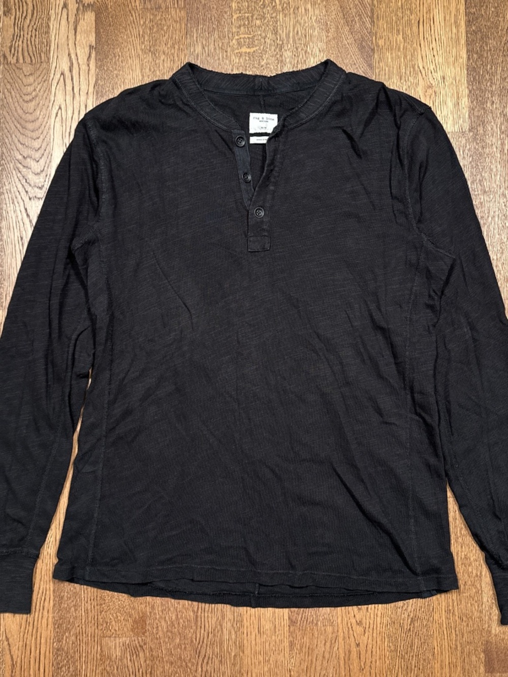 Rag & Bone Black Slub Cotton Henley L/S Shirt Mens Medium